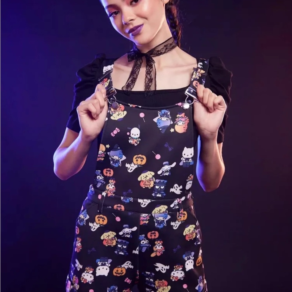 Hot Topic Black Overalls with Sanrio Halloween Characters